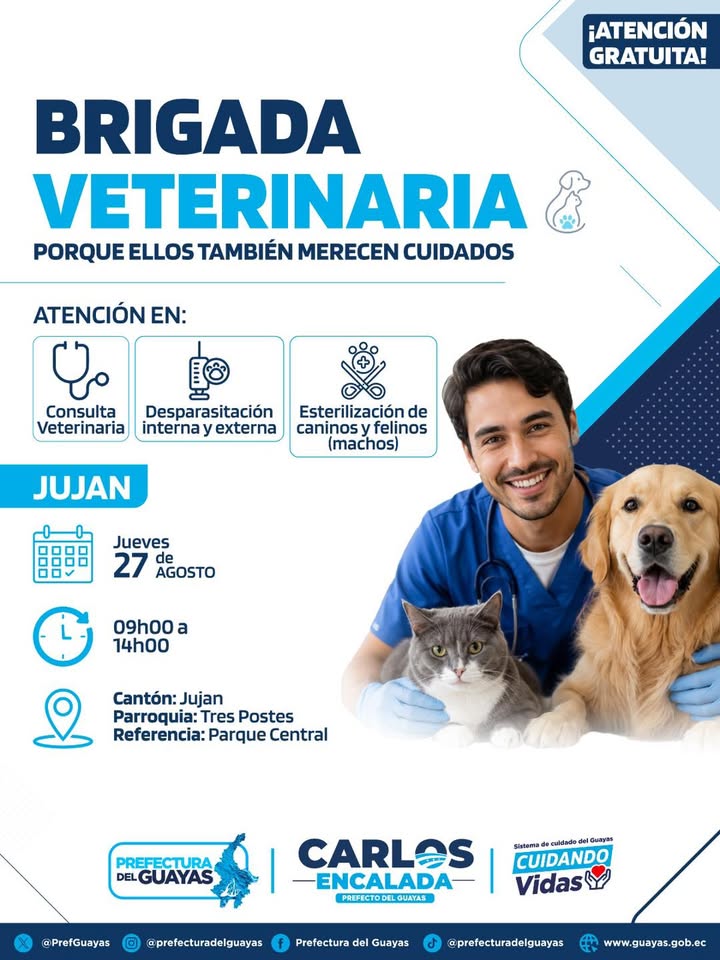 Brigada veterinaria de la Prefectura del Guayas atiende a mascotas este jueves 27